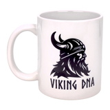The Mug: Viking DNA White Ceramic Mug (11 oz) from Swedish Gift Store features a black bearded Viking with a horned helmet and "VIKING DNA" text—ideal for anyone proud of their Scandinavian roots or Norse heritage.