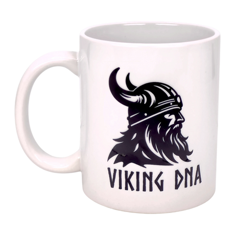 Celebrate your Norse roots with the Nordic Wholesale Mug: Viking DNA White Ceramic Mug (11 oz), featuring a bold black Viking graphic and "VIKING DNA" text—perfect for honoring your Scandinavian heritage.