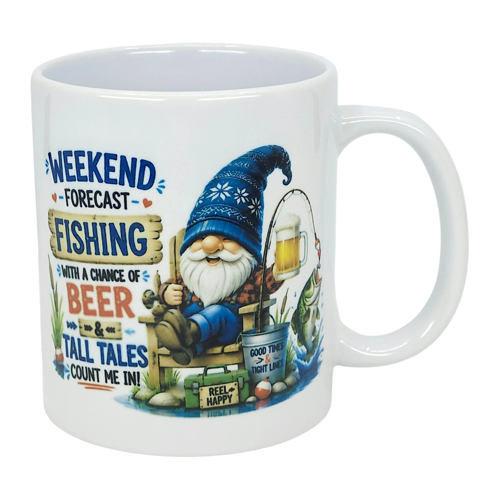 Mug: Weekend Forecast Fishing Tomte Ceramic Mug (11 oz Capacity)
