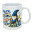 Nordic Wholesale’s 11 oz ceramic Mug: Weekend Forecast Fishing Tomte features a cheerful Scandinavian gnome with a beer on his fishing rod and the phrase, “Weekend forecast: Fishing with a chance of beer and tall tales.” Ideal fishing gift!.