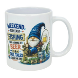 Nordic Wholesale’s 11 oz ceramic Mug: Weekend Forecast Fishing Tomte features a cheerful Scandinavian gnome with a beer on his fishing rod and the phrase, “Weekend forecast: Fishing with a chance of beer and tall tales.” Ideal fishing gift!.