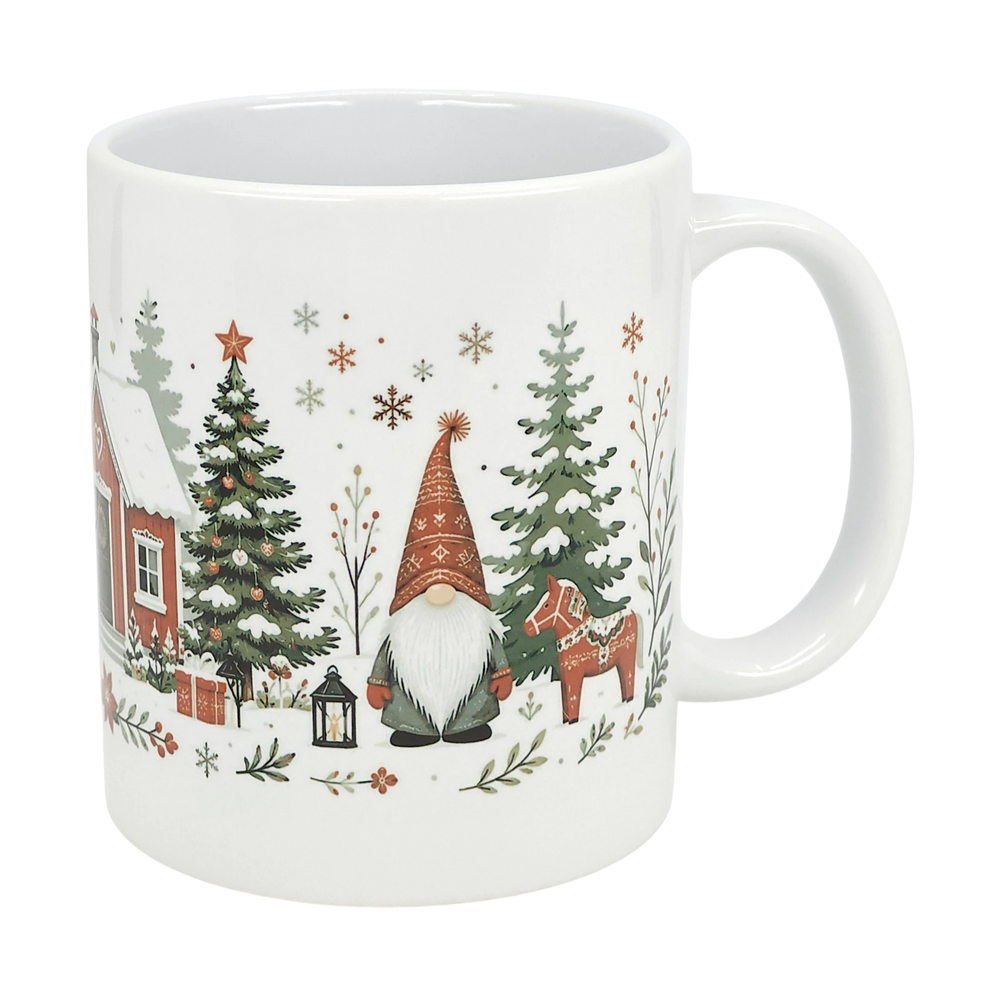 Mug: Winter Tomte and Dala Horse Ceramic Mug (11 oz)