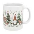 The Nordic Wholesale Mug: Winter Tomte and Dala Horse Ceramic Mug (11 oz) features festive Scandinavian designs—gnome in a red hat, pine trees, reindeer, lantern, snowy house, gifts, and snowflakes—to add Nordic charm to your holidays.