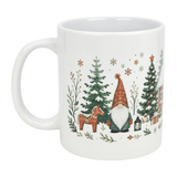 The 11 oz Winter Tomte and Dala Horse Ceramic Mug by Nordic Wholesale features a festive Nordic folk art design with a gnome, red dala horse, evergreens, lantern, and snowflakes—perfect for a Scandinavian winter vibe.
