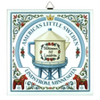 Decorative sign with Lindstrom teapot water tower, Swedish folk art patterns, floral motifs, Dala horses, and text: Americas Little Sweden, Välkommen till Lindström.