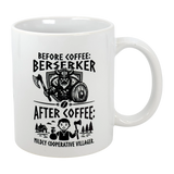 The Swedish Gift Store’s Mug: Viking Berserker Before Coffee Ceramic Mug (11 oz) features Nordic humor—before coffee, a berserker warrior; after, a cooperative villager—making your morning routine fun.