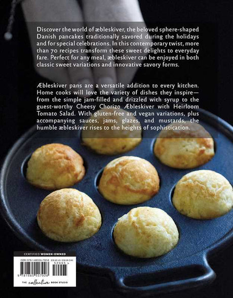 The book Aebleskiver by Pim Pauline Overgaard showcases new ways to make traditional Danish pancakes—golden, round treats perfect for any occasion and a versatile addition to every cookbook collection.