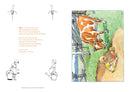 This scene is brought to life in the "Art of Elsa Beskow" book, featuring 20 pull-out frameable prints. The beautifully illustrated image shows a cow gazing at a sleeping tabby cat in a barnyard, much like classic vintage illustrations. Each print includes nursery rhyme text and small black-and-white animal sketches along the side, creating an ideal piece for framing.