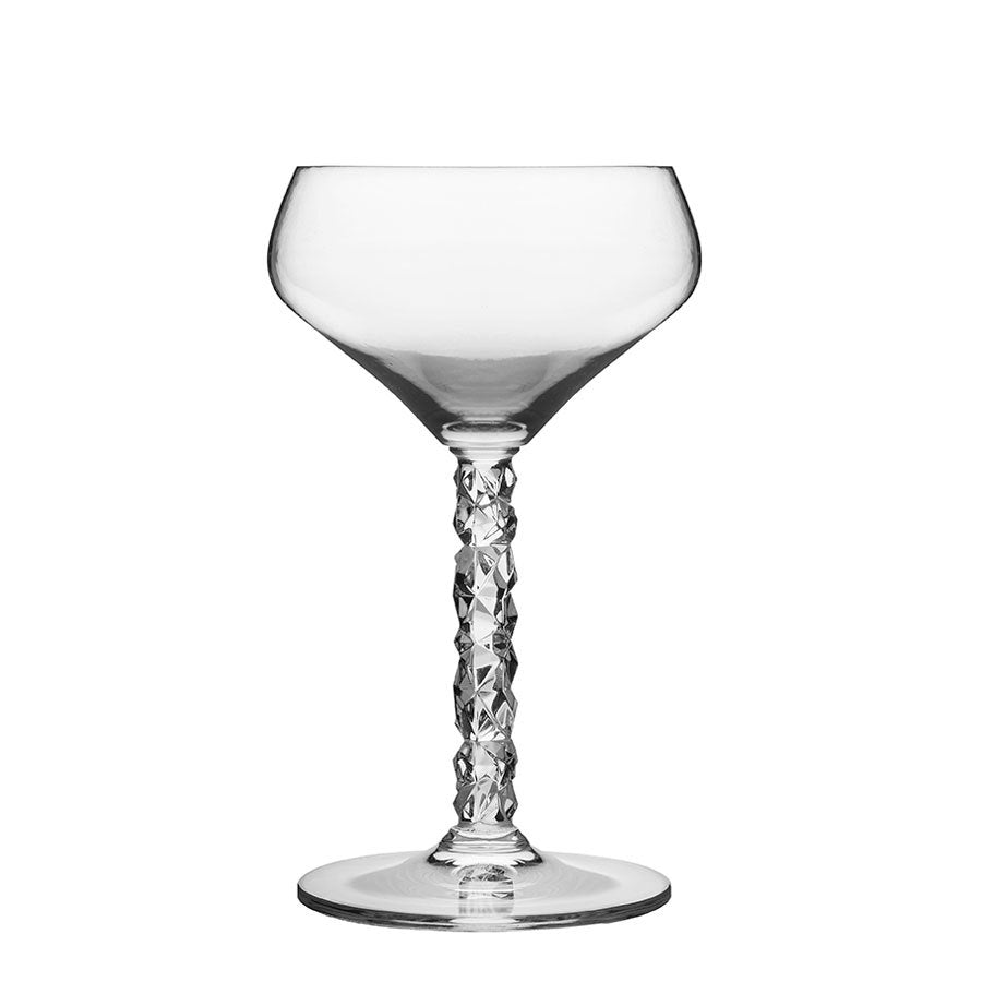 The Orrefors: Carat Coupe 8.4oz (2-Pack) features a clear, sophisticated design with a textured stem, perfect for adding elegance to any setting.