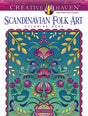 Cover of Activity Book: Scandinavian Folk Art Coloring Book, designed by Jessica Mazurkiewicz, showing vibrant Nordic folk floral and bird patterns on a turquoise background.