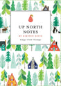 The "Card Pack: Up North Notes by Kirsten Sevig" stationery set showcases delightful illustrations of cabins, trees, and a moose. Featuring 4 designs with a total of 8 cards and envelopes, it is crafted from recycled paper for an eco-friendly touch.