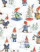 The Card Pack: Gnome Notes by Kirsten Sevig features a delightful design of gnomes partaking in winter activities such as skiing and building snowmen, against a snowy landscape adorned with decorated trees. This charming pattern is ideal for holiday greetings printed on recycled paper.