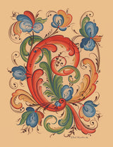 Vibrant floral designs in red, blue, green, and orange inspired by Norwegian rosemaling in Ethel Kvalheim’s style feature on Cards: Rosemaling Notecards—set includes 8 blank cards and envelopes with 8 unique designs.