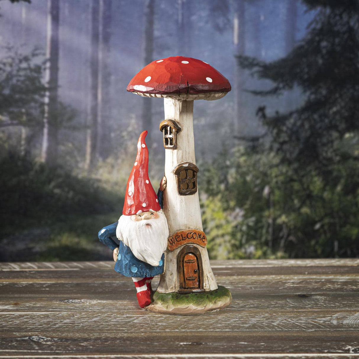 Gnome: Gnome - Tomte with LED Toadstool - Mushroom House 9.45" High