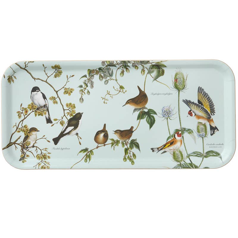 Tray: Garden Birds Nordic Birch Veneer Serving Tray 32x15 cm Rectangle Serving Tray