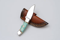 Knife: Stainless Steel Knife with Turquoise Mosaic Handle & Leather Sheath Custom Made