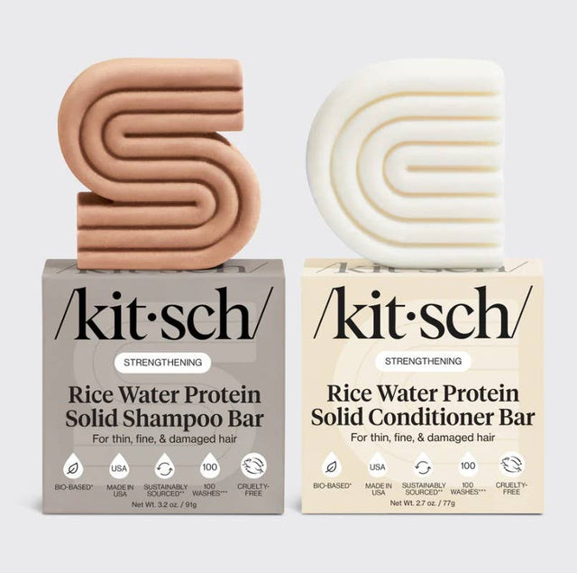Kitsch Rice Water Shampoo & Conditioner Bar Combo (2 x 2.7oz) for thin, fine, or damaged hair—supports stronger strands and hair growth.