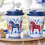 Mug: Dalahast Dala Horse To Go Coffee Mug with Silicone Lid - Dalom Series Porcelain White (13 oz)