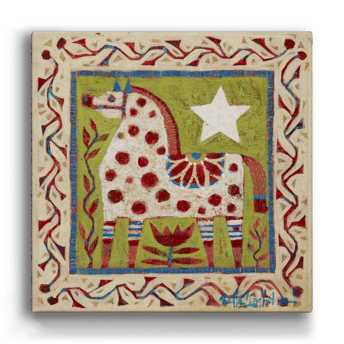 Wall Decor: Red Dala Horse - Metal Box Art: Aluminum Box / 18