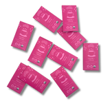Nine pink chocolate bars labeled Ethiopian coffee, each with a white cup illustration and organic certification icons, arranged on a white background.