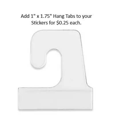 A transparent 1 x 1.75 hook-shaped hang tab, ideal for featuring your Sticker: Mushroom Vinyl Sticker collection, priced at $0.25 each—a must-have for any nature lovers display.