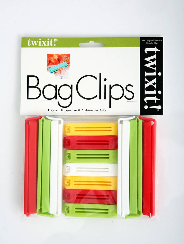 Preserve food freshness with Twixit Swedish Food Bag Clips in red, green, yellow, and white. These BPA-free clips are safe for the freezer, microwave, and dishwasher—ideal for your kitchen needs.