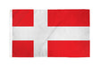The Flag: Denmark Polyester (3x5) is weather-resistant and features a vibrant red background divided into four rectangles by a bold white cross running horizontally and vertically.