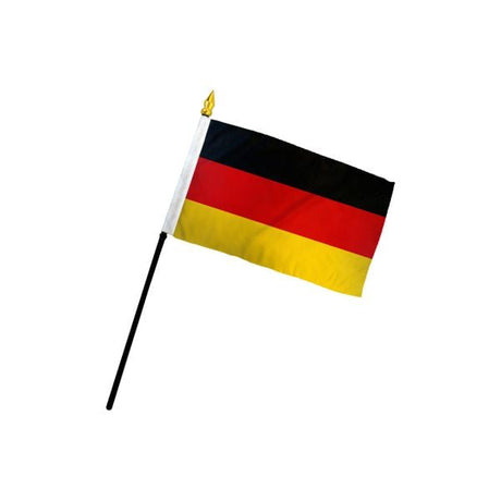 The Flag: Germany/German Stick Flag – 4x6 Inch Handheld Flag features black, red, and yellow horizontal stripes; ideal for waving at events or showing your German pride.