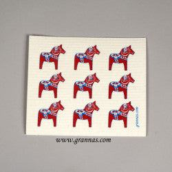 Dish Cloth: Dala Horses 9 Red Horses