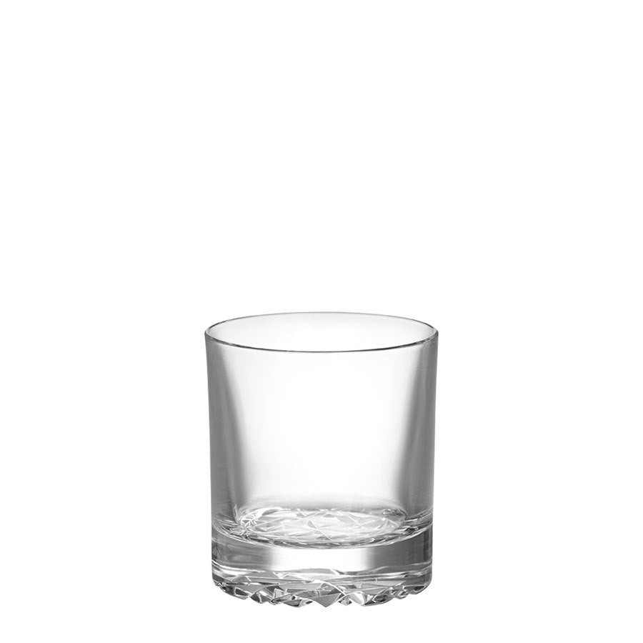 The Orrefors Carat Double Old Fashioned tumbler set features an elegant patterned base, adding sophistication to your collection. Enjoy serving beverages luxuriously with this pristine glass set.