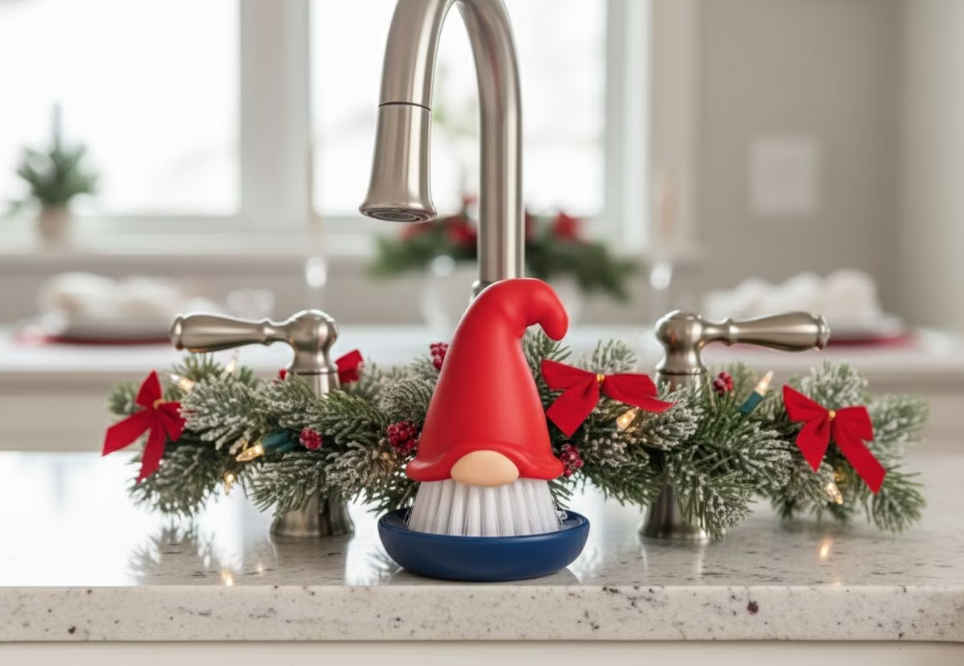Brush: Beardy Tomte - Gnome Dish Scrub Brush 4" Tall with Dish 3.25" Diamter