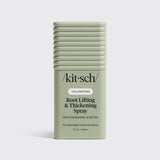 A green rectangular bottle of Kitsch Hair: Root Lifting & Thickening Spray, 5 fl oz, stands upright on a plain background.