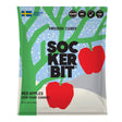 A bag of red apple-shaped vegan sour gummy candy featuring a tree illustration and a Swedish flag.