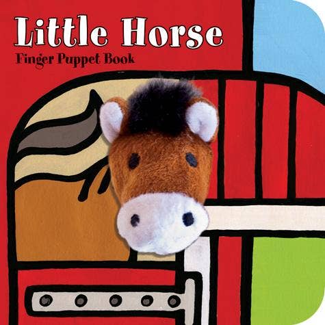Book: Little Horse Finger Puppet Book has a cover with a plush horse puppet at the center and a barn illustration in the background—an interactive board book perfect for little hands.