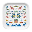 The Tray: Sweden Traditions 32x32cm showcases vibrant Swedish icons like horses, fish, dancers, and moose, embellished with floral and berry patterns that reflect Nordic design.
