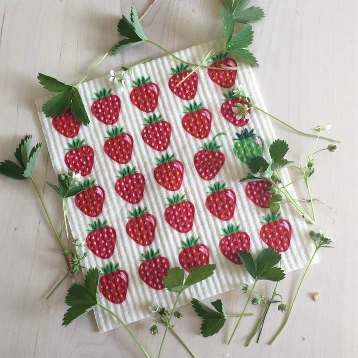 Gift Duo: Strawberries 1 Tea Towel + 1 Dish Cloth