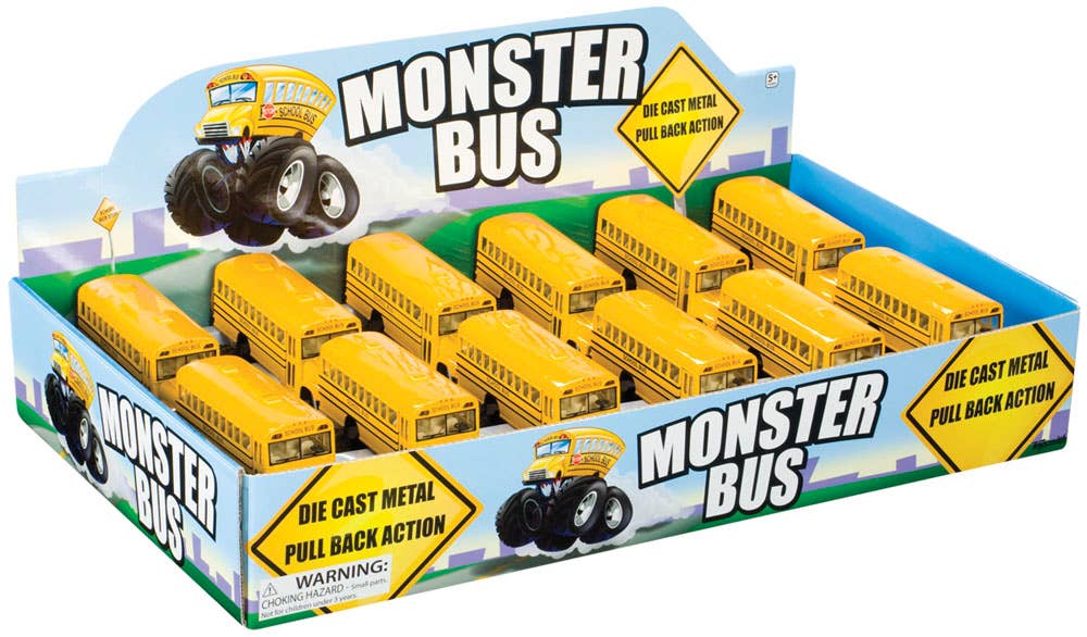 Toy: Monster School Bus, Pull Back Action, Die-Cast