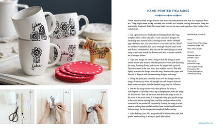 The paperback "Scandinavian Gatherings" by Melissa Bahen (Penguin Random House) features photos of white mugs with black floral designs, a Swedish Dala horse, and polka dot coasters inspired by Scandinavian gatherings.