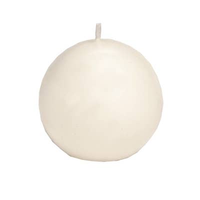 The Candles: Ivory Ball Candles, 2.5" Diameter, is a round, unscented ivory candle with an unburned wick, shown against a plain white background.