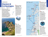 Explore Norway’s breathtaking Glaciers & Archipelagos with the Lonely Planet Norway Northern Lights Safari Far North Hiking & Skiing Oslo Walking Tours Travel Guide by Hachette Book Group. This comprehensive travel guide includes an itinerary page featuring a detailed map, in-depth route information, trip highlights—such as the stunning Lofoten Islands—and a scenic photo of hills overlooking blue seas and islands, set against majestic mountain backdrops.
