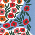 A vibrant patterned design featuring red, orange, and pink flowers with green leaves on a blue and white background decorates the Marimekko Ruukku Blue Paper Cocktail Napkins by Boston International. The colorful clusters of stylized flowers and overlapping leaves make this pack of 20 napkins a lively addition to any setting.