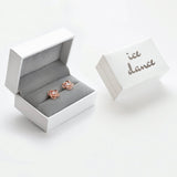 A rose gold and sterling silver Ice Dance necklace with brilliant cut cubic zirconia on an 18 chain is displayed in a white jewelry box, next to a closed box labeled ice dance.