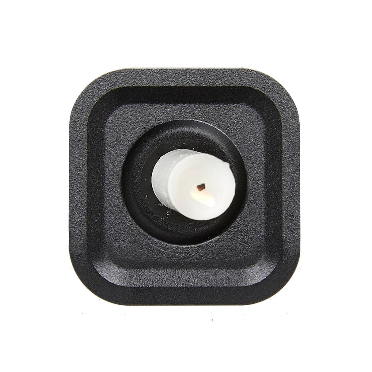 A close-up of the Candle Holder: Stumpastaken Ettan, crafted from 100% recycled material with a white powder-coated finish and minimalist design (8.8x8.8x4 cm), viewed from above on a white background.