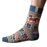 Socks: Red Dala Horse Blue & White Wool Socks by Viking Knits