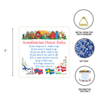 Tile: Swedish Gift Wall Tile Scandinavian House Rules 6"x6" with Hanger or Stand