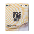 A bag of Sockerbit Sour Cherry Cola Swedish Candy features yellow diagonal stripes, bold black text, a Swedish flag icon, and some visible gluten free gummies. Net weight: 2.8oz (80g).