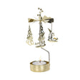 The Winterland Gold Pluto Design Rotary Candle Holder is a gold carousel with hanging shapes that spins when a tealight candle is lit at the base.