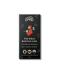Chocolate bar with packaging showing a lumberjack holding an axe; includes text indicating 50% dark milk chocolate and maple toffee pieces.