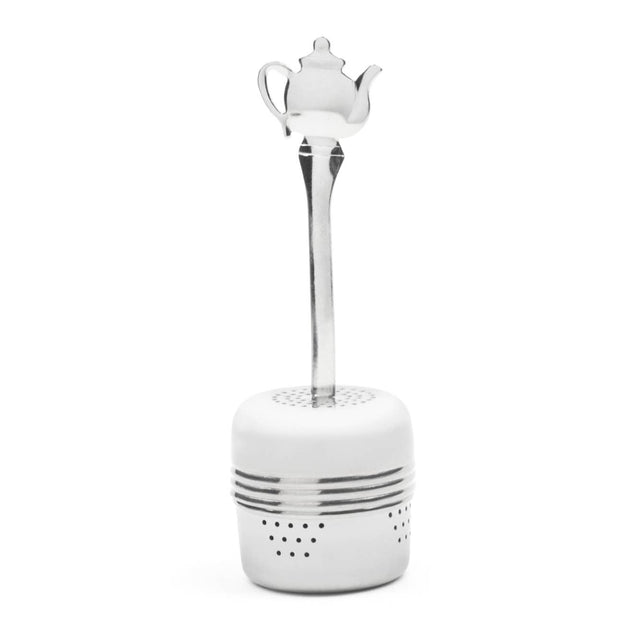 The Infuser: Tea Infuser with Handle features a teapot-shaped top and stands upright on a white background, making it ideal for brewing your favorite loose leaf tea.