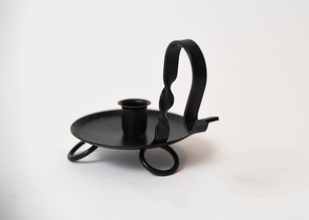 Candle Holder: Wrought Iron Raised Taper Candle Holder - Black 4.55" Diameter and 5" high